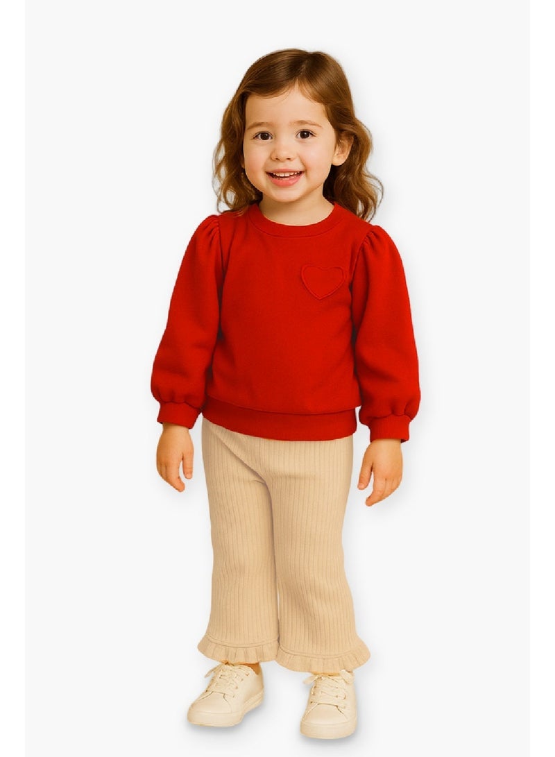 لؤي طقم شتوي للبنات من لؤي | بلوزة وبنطال من القطن العضوي | ملابس شتوية ناعمة ومريحة | طقم أنيق (أحمر) - Image 1